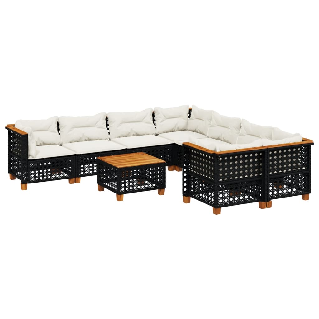 vidaXL Set mobilier de grădină cu perne, 9 piese, negru, poliratan