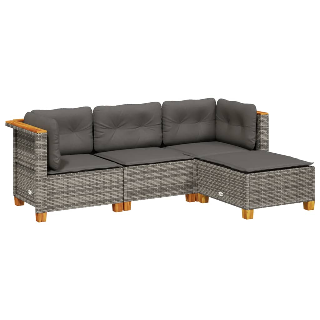 vidaXL Set canapea de grădină cu perne, 4 piese, gri, poliratan vidaXL Set canapea de grădină cu perne, 4 piese, gri, poliratan