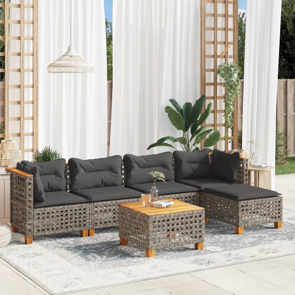 vidaXL Set mobilier grădină cu perne, 6 piese, gri, poliratan vidaXL Set mobilier grădină cu perne, 6 piese, gri, poliratan