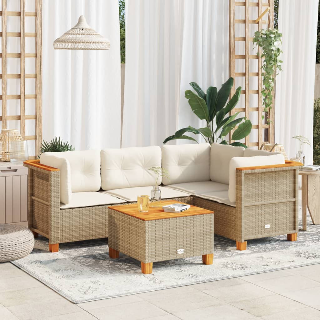 vidaXL Set canapele de grădină cu perne, 5 piese, bej, poliratan vidaXL Set canapele de grădină cu perne, 5 piese, bej, poliratan