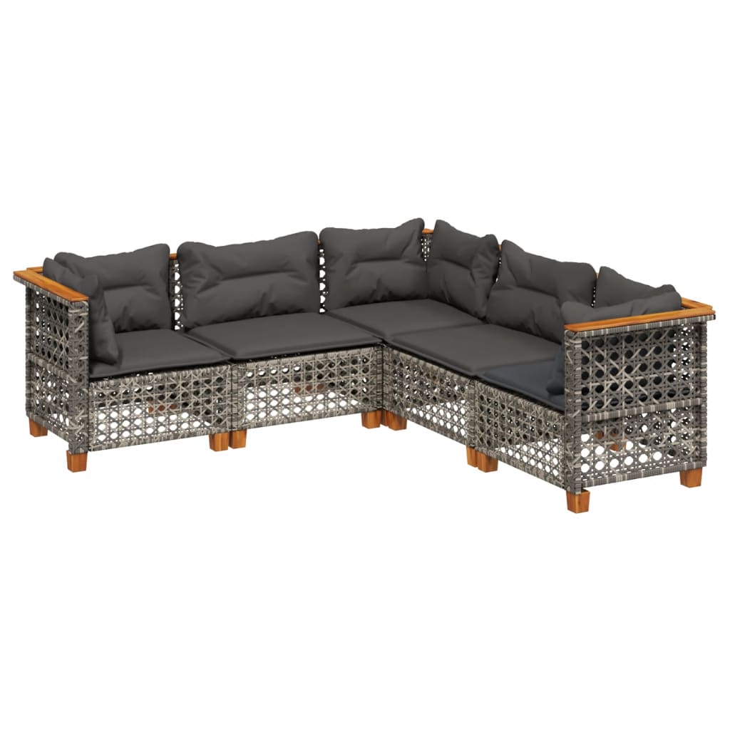 vidaXL Set canapea de grădină cu perne, 5 piese, gri, poliratan vidaXL Set canapea de grădină cu perne, 5 piese, gri, poliratan