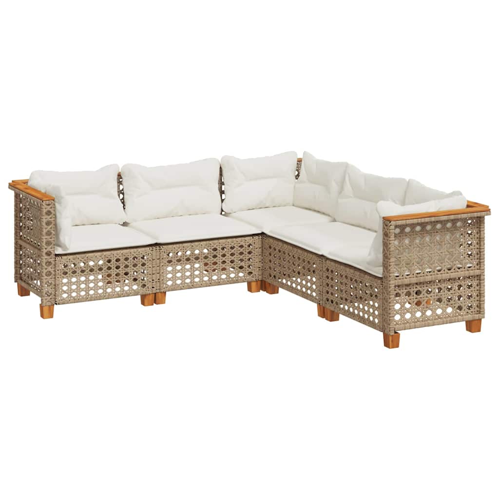 vidaXL Set canapele de grădină cu perne, 5 piese, bej, poliratan vidaXL Set canapele de grădină cu perne, 5 piese, bej, poliratan
