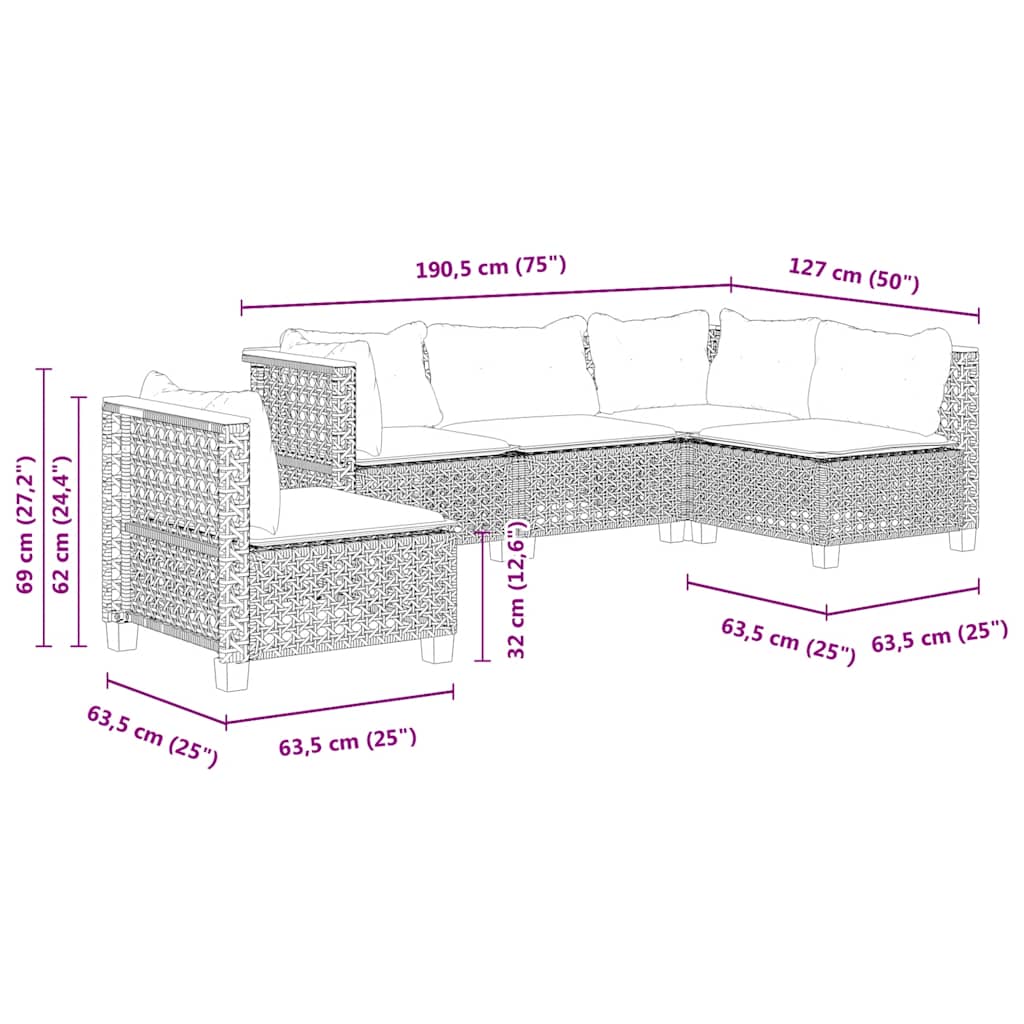 vidaXL Set canapele de grădină cu perne, 5 piese, bej, poliratan