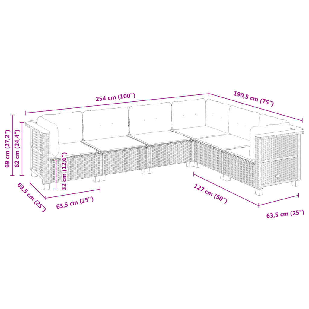 vidaXL Set mobilier grădină cu perne, 6 piese, gri, poliratan vidaXL Set mobilier grădină cu perne, 6 piese, gri, poliratan