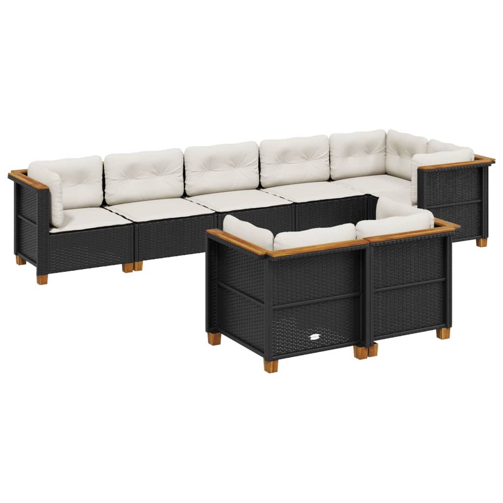 vidaXL Set mobilier de grădină cu perne, 8 piese, negru, poliratan