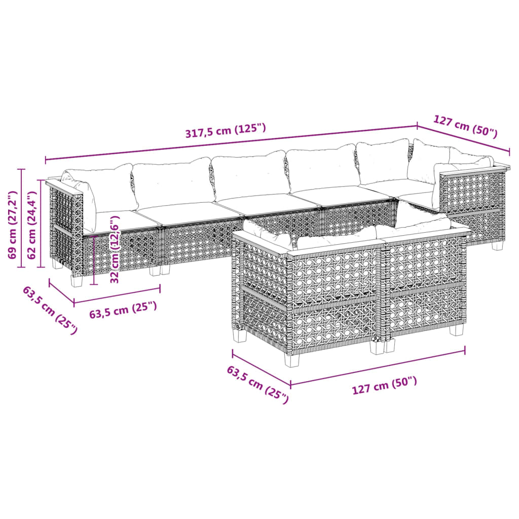 vidaXL Set mobilier de grădină cu perne, 8 piese, negru, poliratan vidaXL Set mobilier de grădină cu perne, 8 piese, negru, poliratan