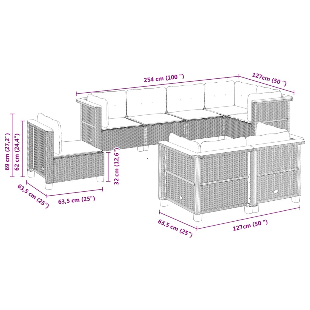 vidaXL Set mobilier de grădină cu perne, 8 piese, negru, poliratan vidaXL Set mobilier de grădină cu perne, 8 piese, negru, poliratan