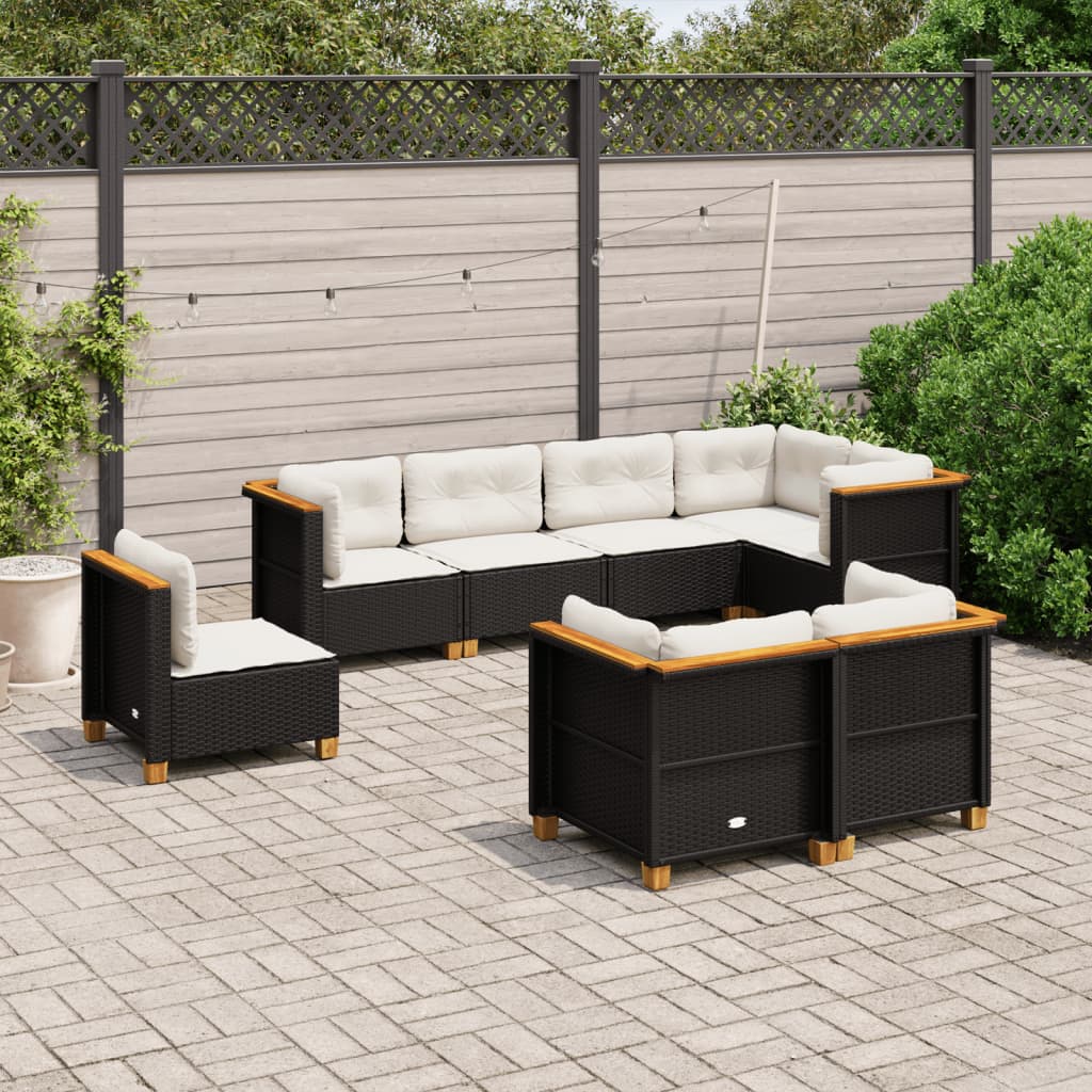 vidaXL Set mobilier de grădină cu perne, 8 piese, negru, poliratan vidaXL Set mobilier de grădină cu perne, 8 piese, negru, poliratan