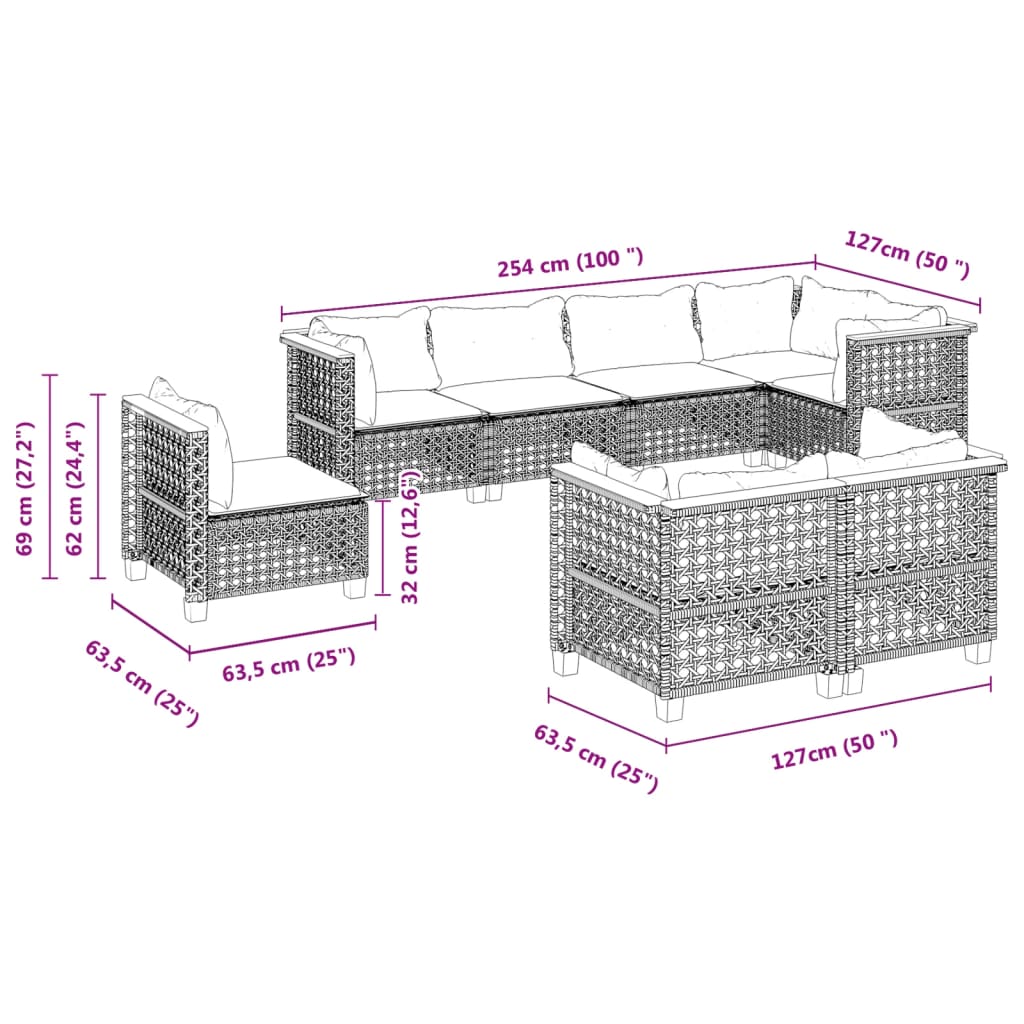vidaXL Set mobilier de grădină cu perne, 8 piese, negru, poliratan