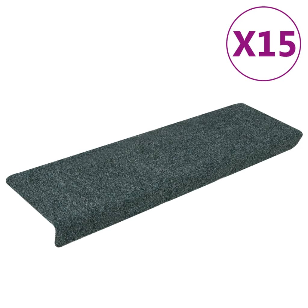 vidaXL Covorașe autoadezive pentru scări, 15 buc., 65x21x4 cm, margini dreptunghiulare verzi