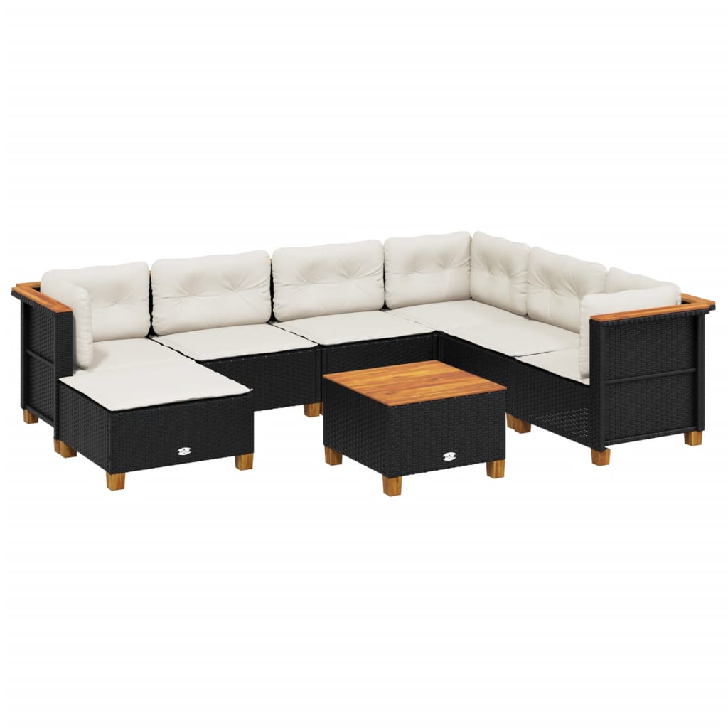 vidaXL Set mobilier de grădină cu perne, 8 piese, negru, poliratan vidaXL Set mobilier de grădină cu perne, 8 piese, negru, poliratan