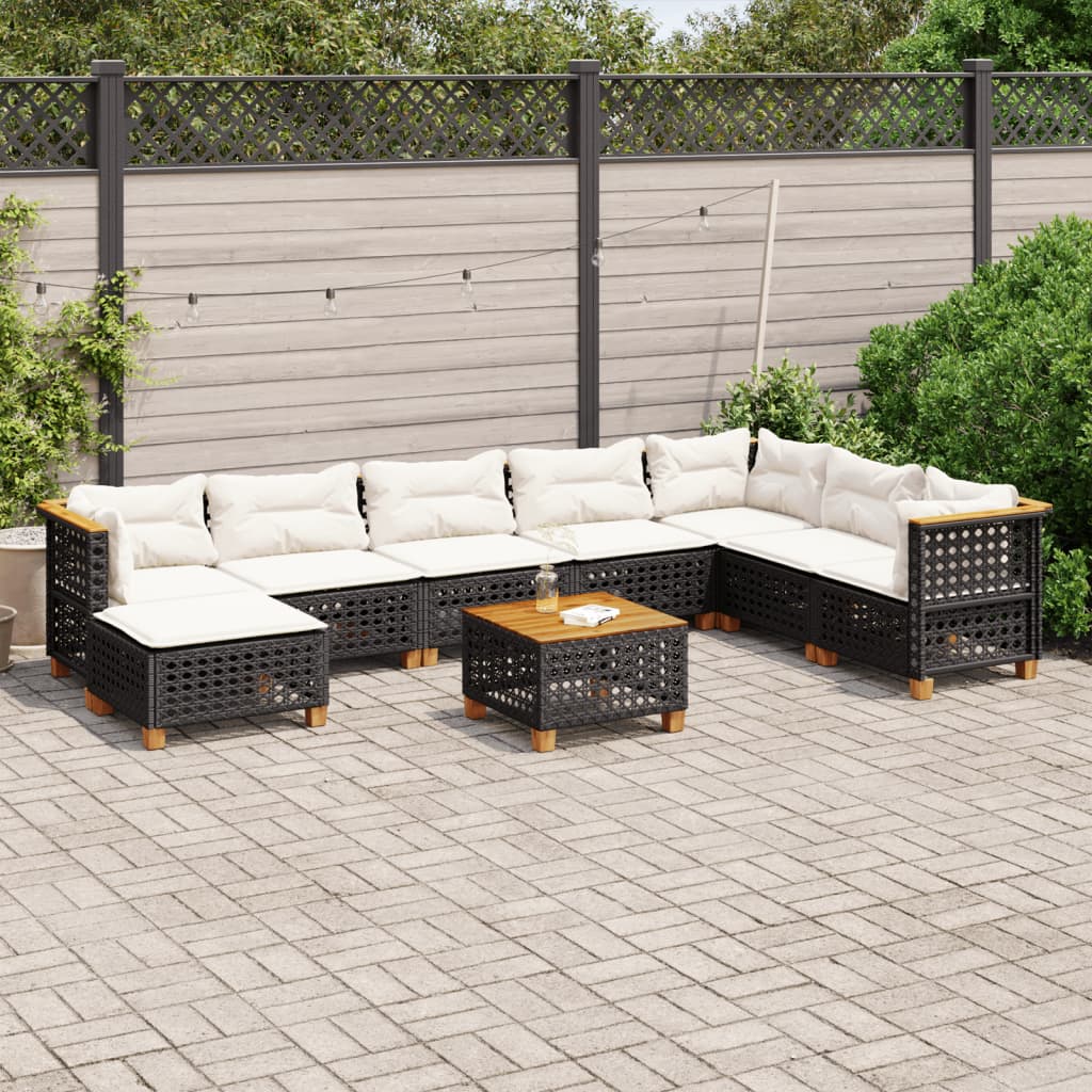 vidaXL Set mobilier de grădină cu perne, 9 piese, negru, poliratan vidaXL Set mobilier de grădină cu perne, 9 piese, negru, poliratan