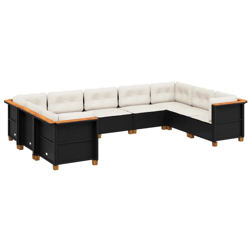 vidaXL Set mobilier de grădină cu perne, 9 piese, negru, poliratan