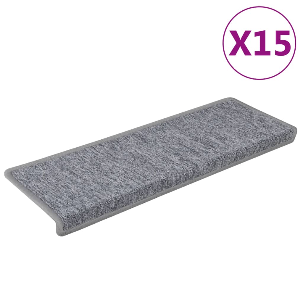 vidaXL Covorașe pentru scări, 15 buc., 65x21x4 cm, gri deschis, cu margini dreptunghiulare