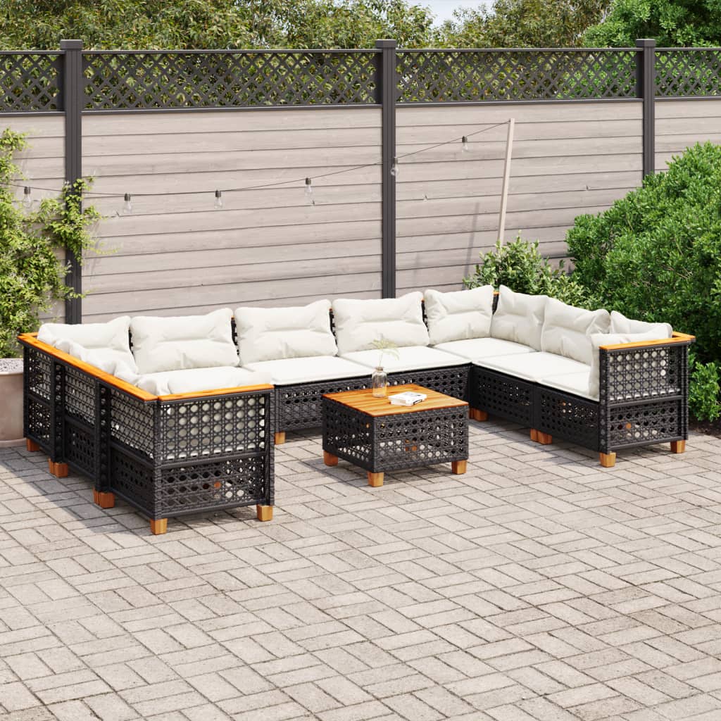vidaXL Set canapele de grădină cu perne, 10 piese, negru, poliratan vidaXL Set canapele de grădină cu perne, 10 piese, negru, poliratan
