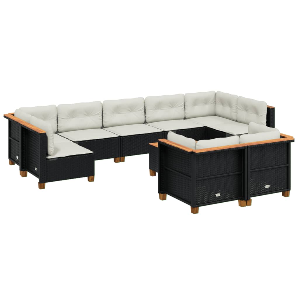 vidaXL Set canapele de grădină cu perne, 10 piese, negru, poliratan