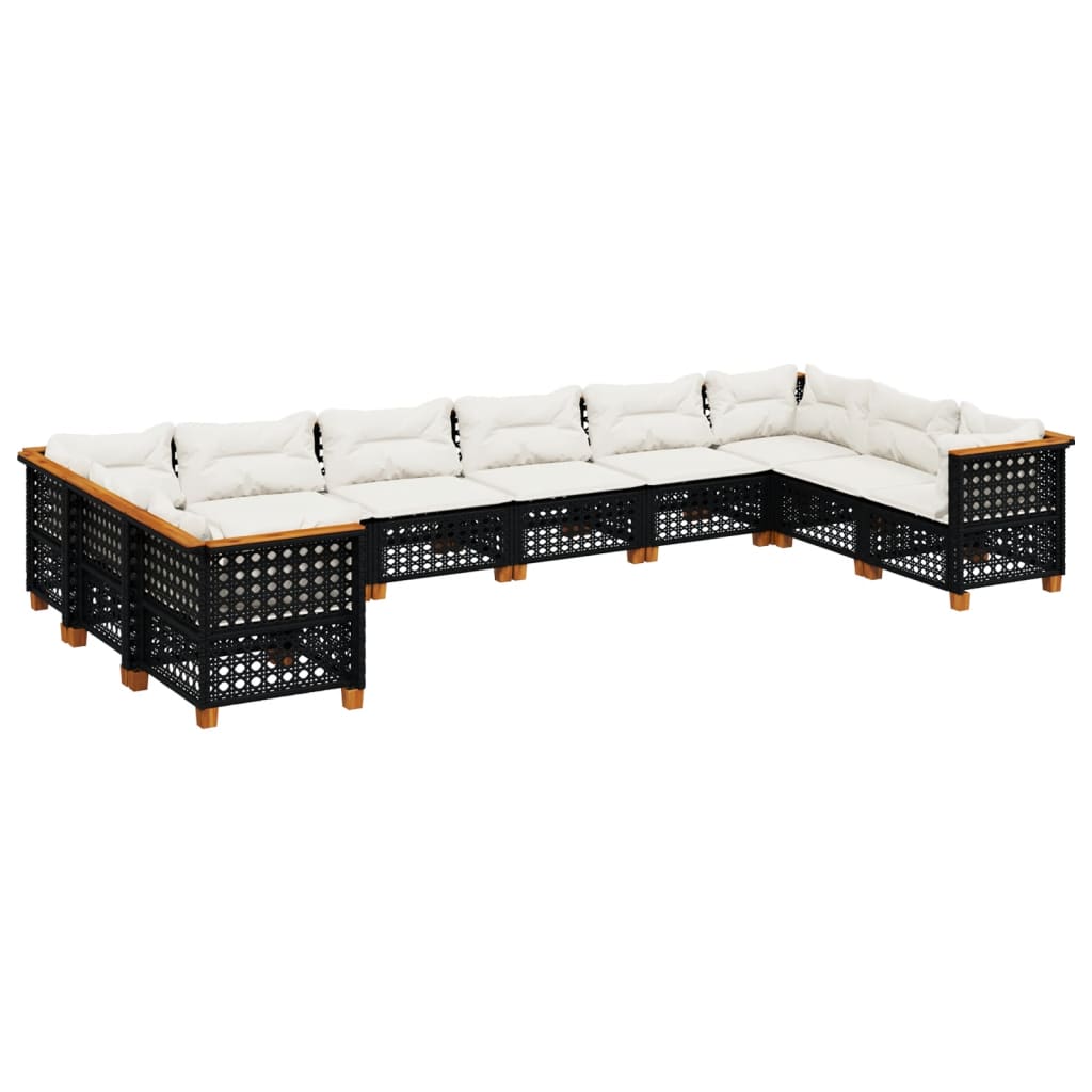 vidaXL Set canapele de grădină cu perne, 10 piese, negru, poliratan