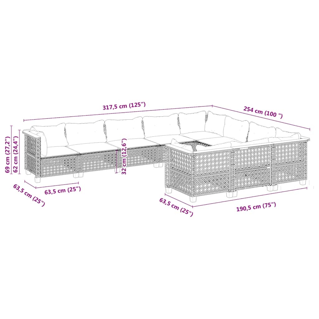 vidaXL Set canapele de grădină cu perne, 10 piese, bej, poliratan
