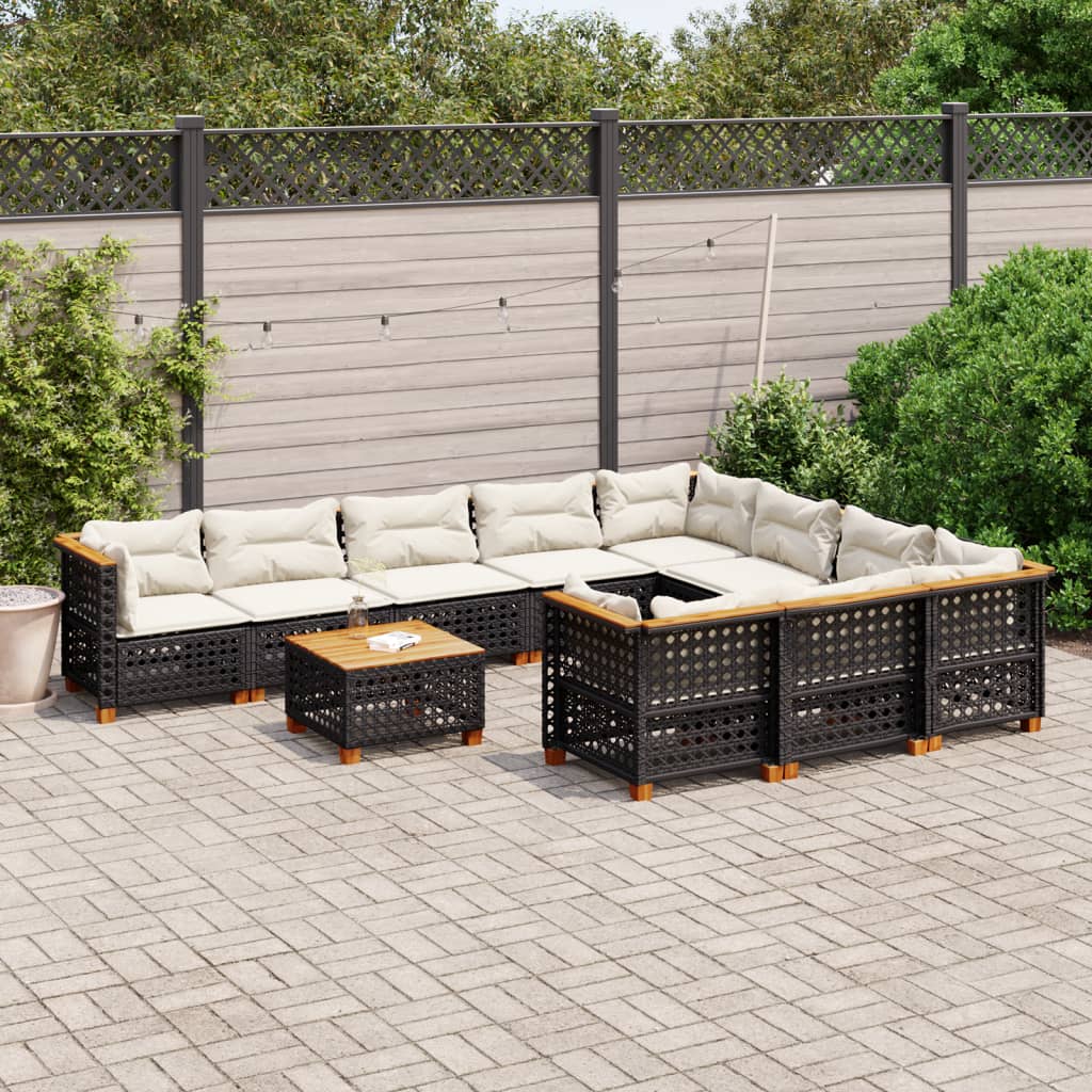 vidaXL Set canapele de grădină cu perne, 11 piese, negru, poliratan vidaXL Set canapele de grădină cu perne, 11 piese, negru, poliratan