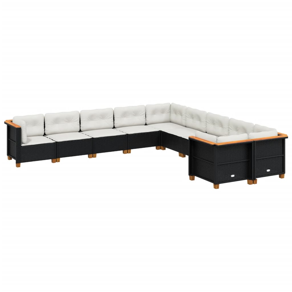 vidaXL Set canapele de grădină cu perne, 10 piese, negru, poliratan