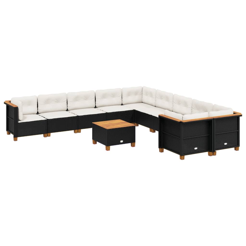 vidaXL Set canapele de grădină cu perne, 11 piese, negru, poliratan vidaXL Set canapele de grădină cu perne, 11 piese, negru, poliratan