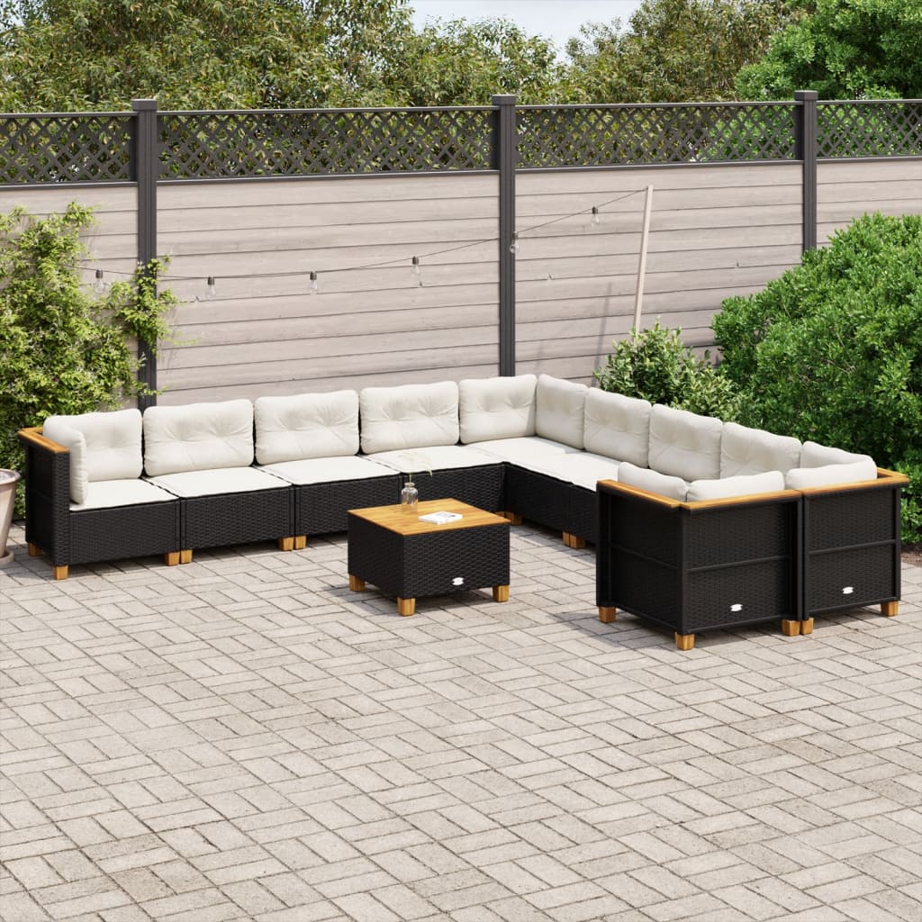 vidaXL Set canapele de grădină cu perne, 11 piese, negru, poliratan vidaXL Set canapele de grădină cu perne, 11 piese, negru, poliratan
