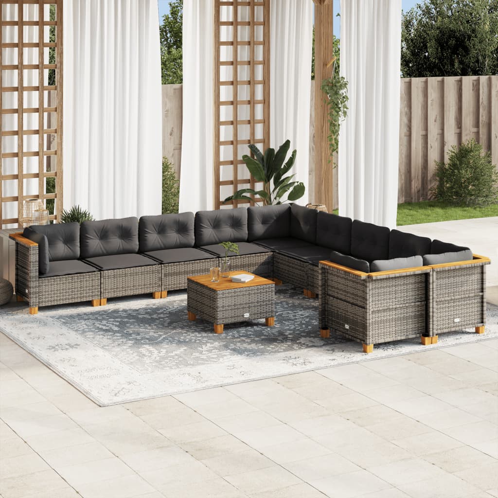 vidaXL Set canapele de grădină cu perne, 11 piese, gri, poliratan vidaXL Set canapele de grădină cu perne, 11 piese, gri, poliratan
