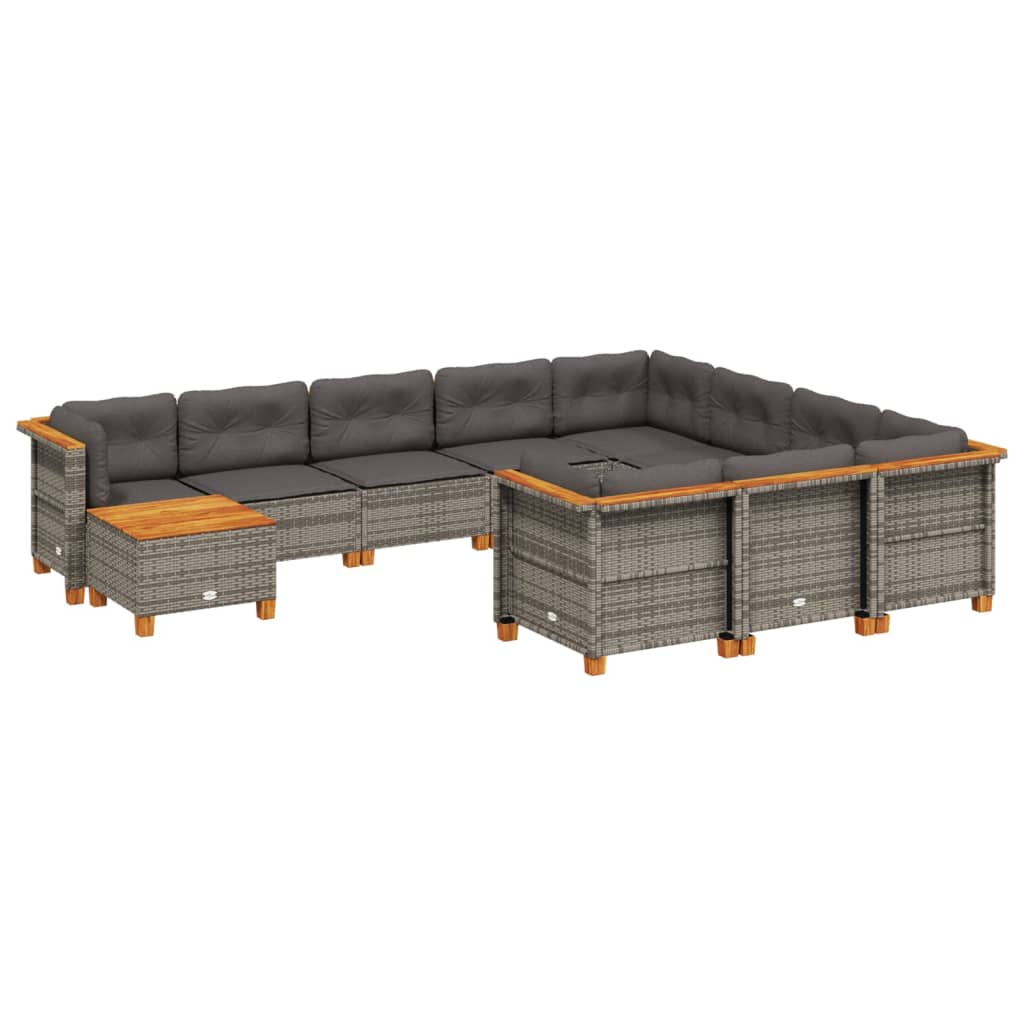 vidaXL Set canapele de grădină cu perne, 11 piese, gri, poliratan