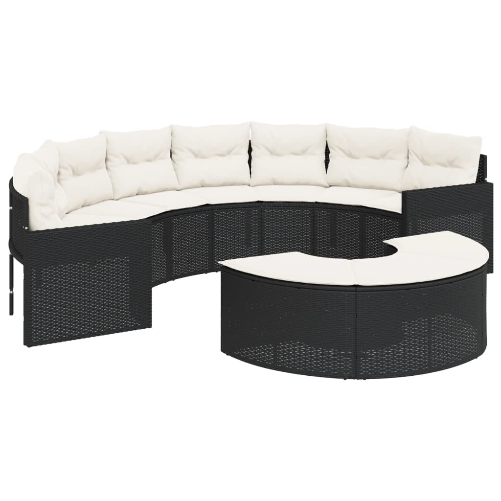 vidaXL Set canapea de grădină, 2 piese, semi-rotunde, negru, poliratan vidaXL Set canapea de grădină, 2 piese, semi-rotunde, negru, poliratan