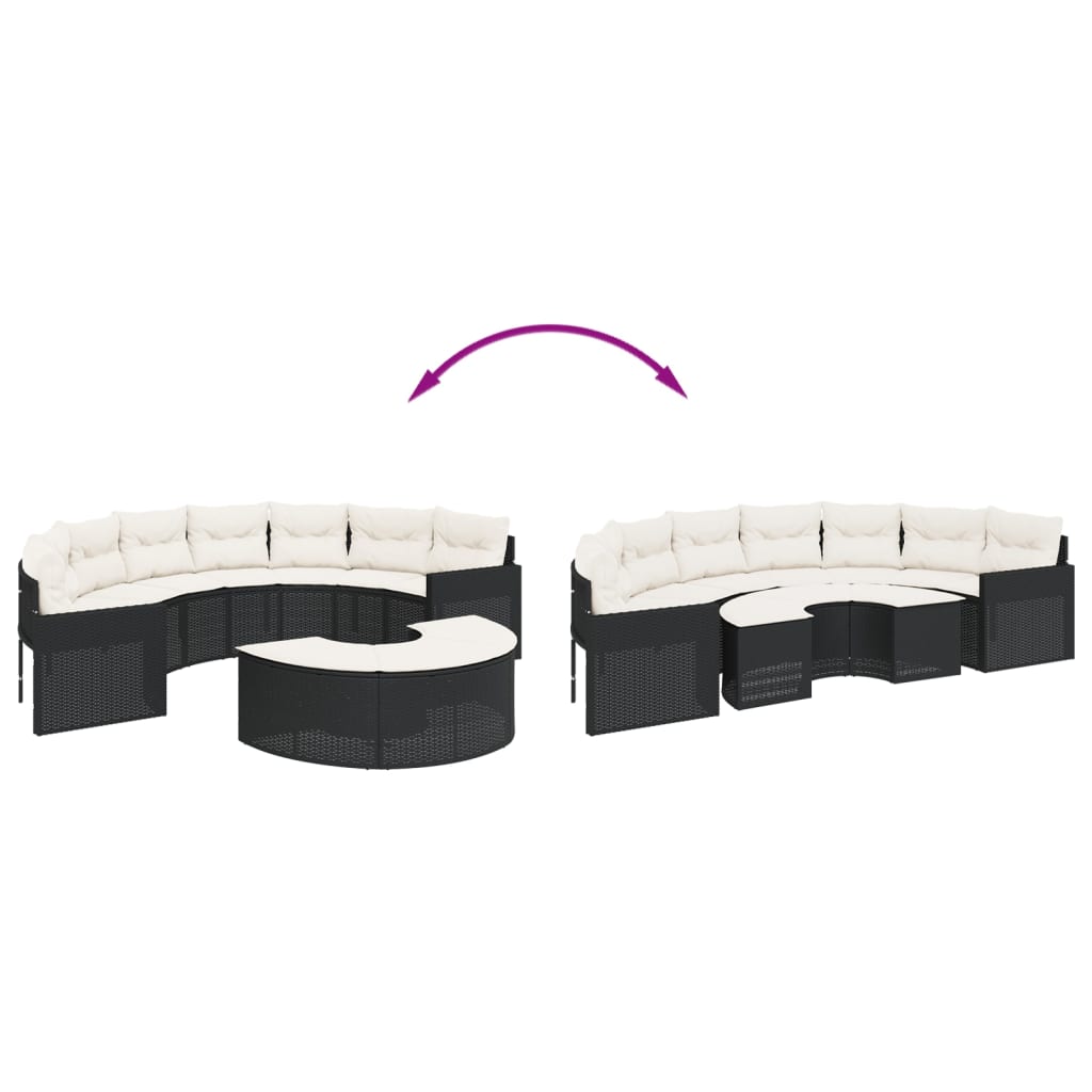 vidaXL Set canapea de grădină, 2 piese, semi-rotunde, negru, poliratan vidaXL Set canapea de grădină, 2 piese, semi-rotunde, negru, poliratan