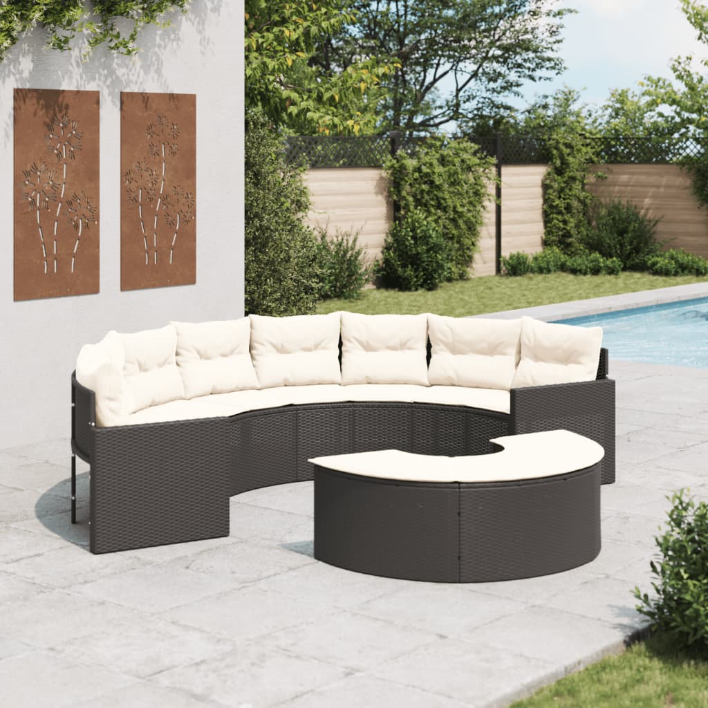 vidaXL Set canapea de grădină, 2 piese, semi-rotunde, negru, poliratan vidaXL Set canapea de grădină, 2 piese, semi-rotunde, negru, poliratan