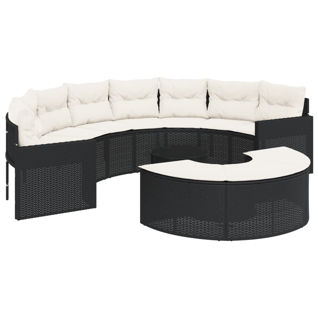vidaXL Set canapea de grădină, 3 piese, semi-rotunde, negru, poliratan