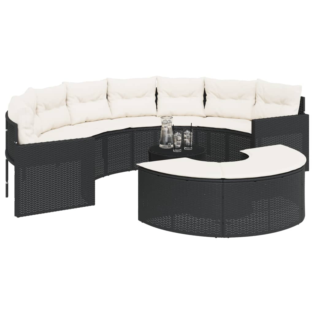 vidaXL Set canapea de grădină, 3 piese, semi-rotunde, negru, poliratan