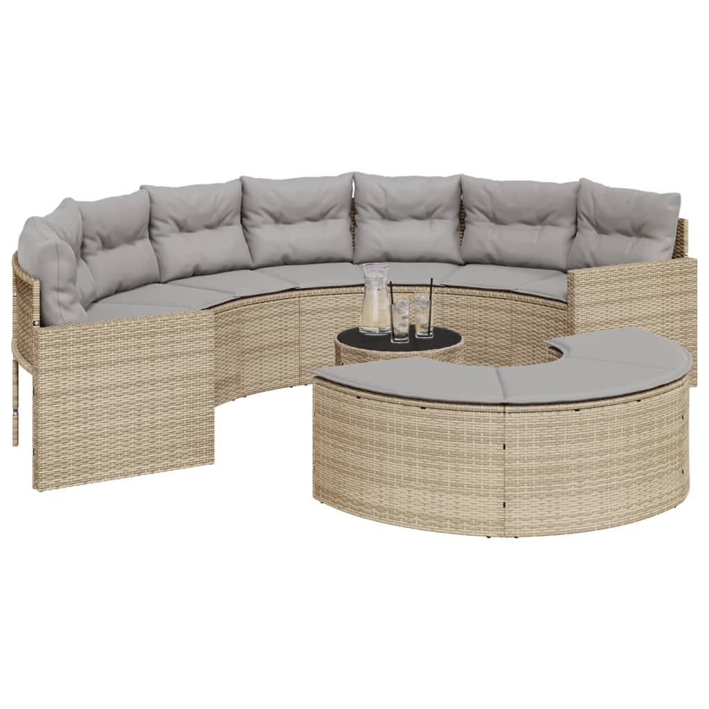 vidaXL Set canapea de grădină, 3 piese, semi-rotunde, bej, poliratan vidaXL Set canapea de grădină, 3 piese, semi-rotunde, bej, poliratan