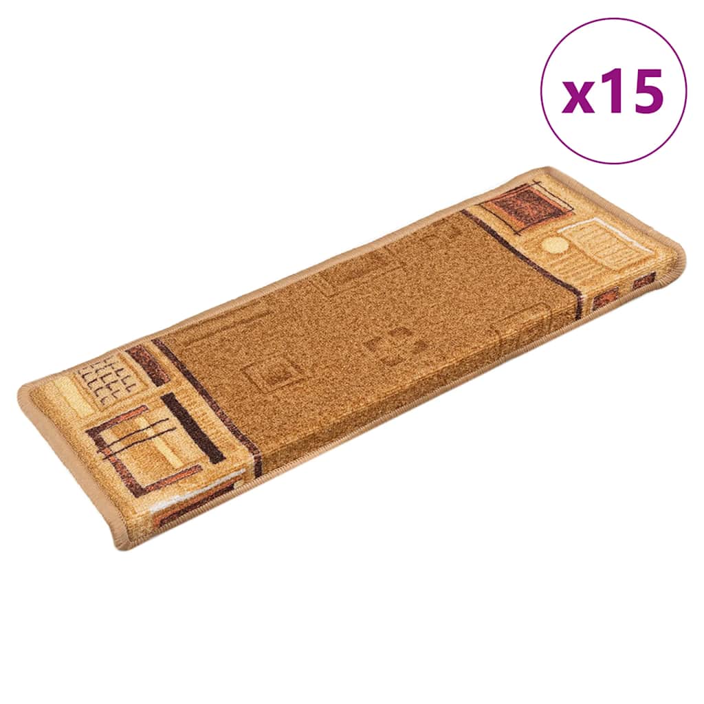 vidaXL Covorașe scări autoadezive, 15 buc., bej, 65x21x4 cm vidaXL Covorașe scări autoadezive, 15 buc., bej, 65x21x4 cm