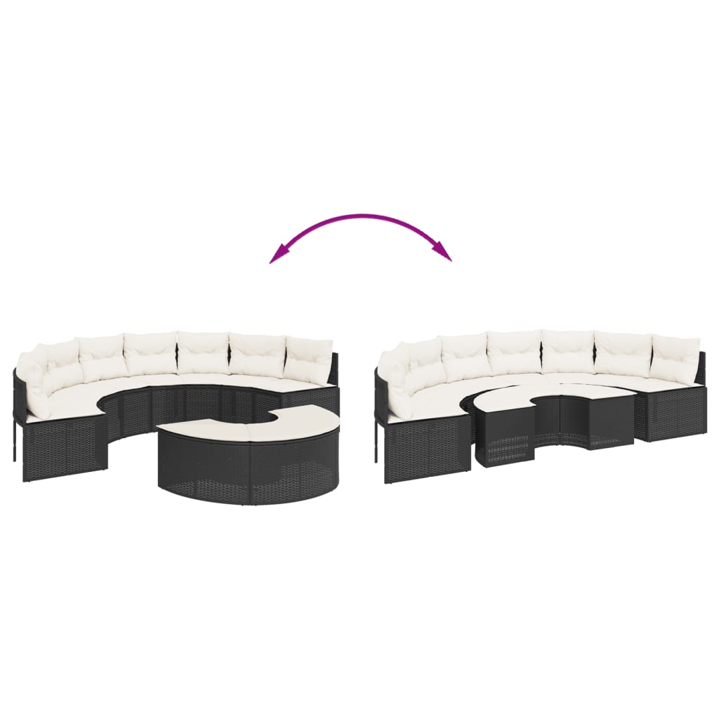 vidaXL Set canapea de grădină, 2 piese, semi-rotunde, negru, poliratan vidaXL Set canapea de grădină, 2 piese, semi-rotunde, negru, poliratan