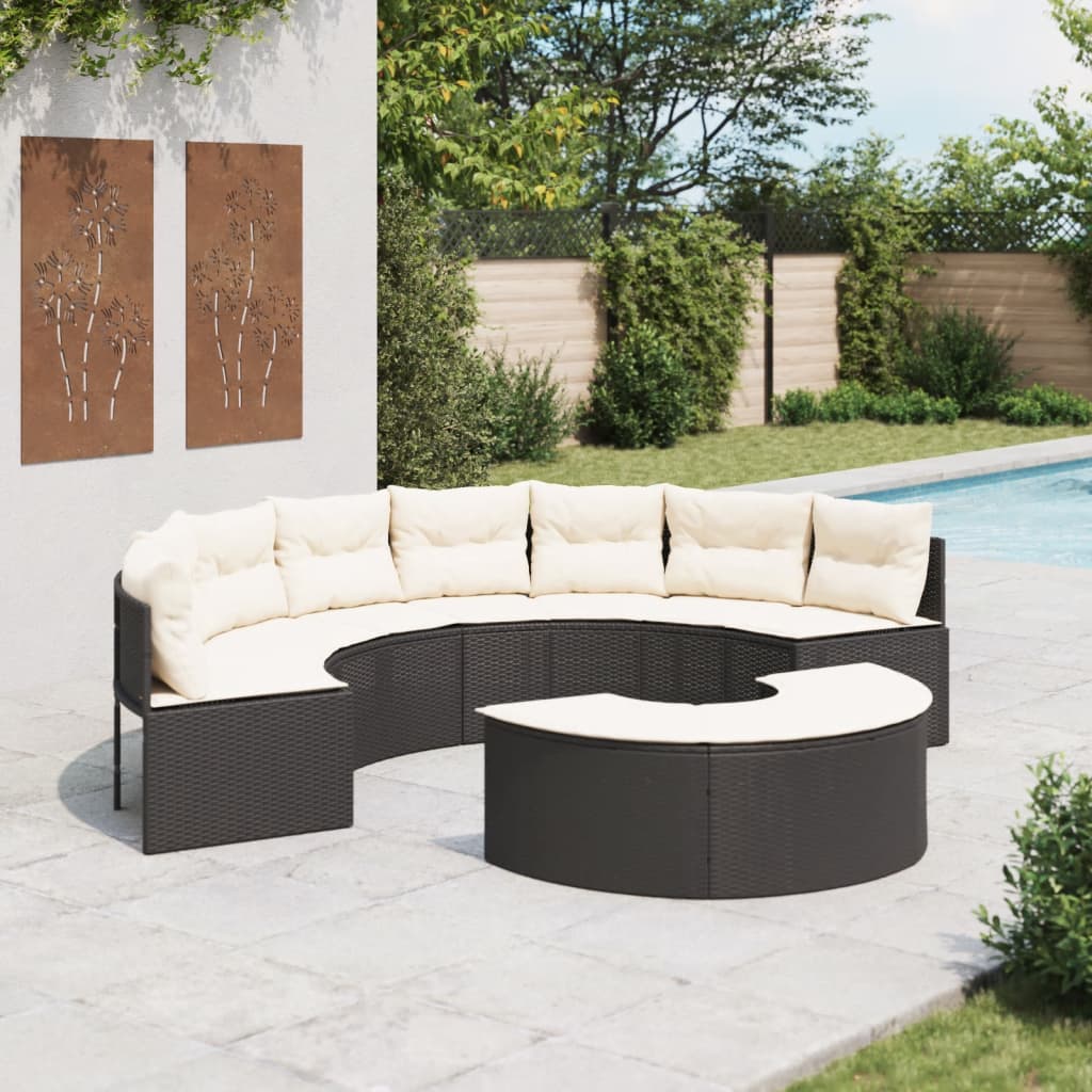vidaXL Set canapea de grădină, 2 piese, semi-rotunde, negru, poliratan vidaXL Set canapea de grădină, 2 piese, semi-rotunde, negru, poliratan