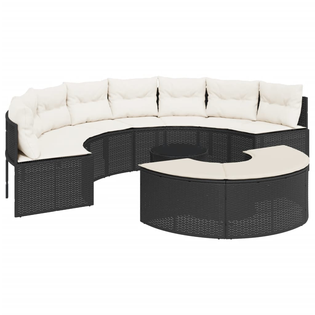 vidaXL Set canapea de grădină, 3 piese, semi-rotunde, negru, poliratan vidaXL Set canapea de grădină, 3 piese, semi-rotunde, negru, poliratan