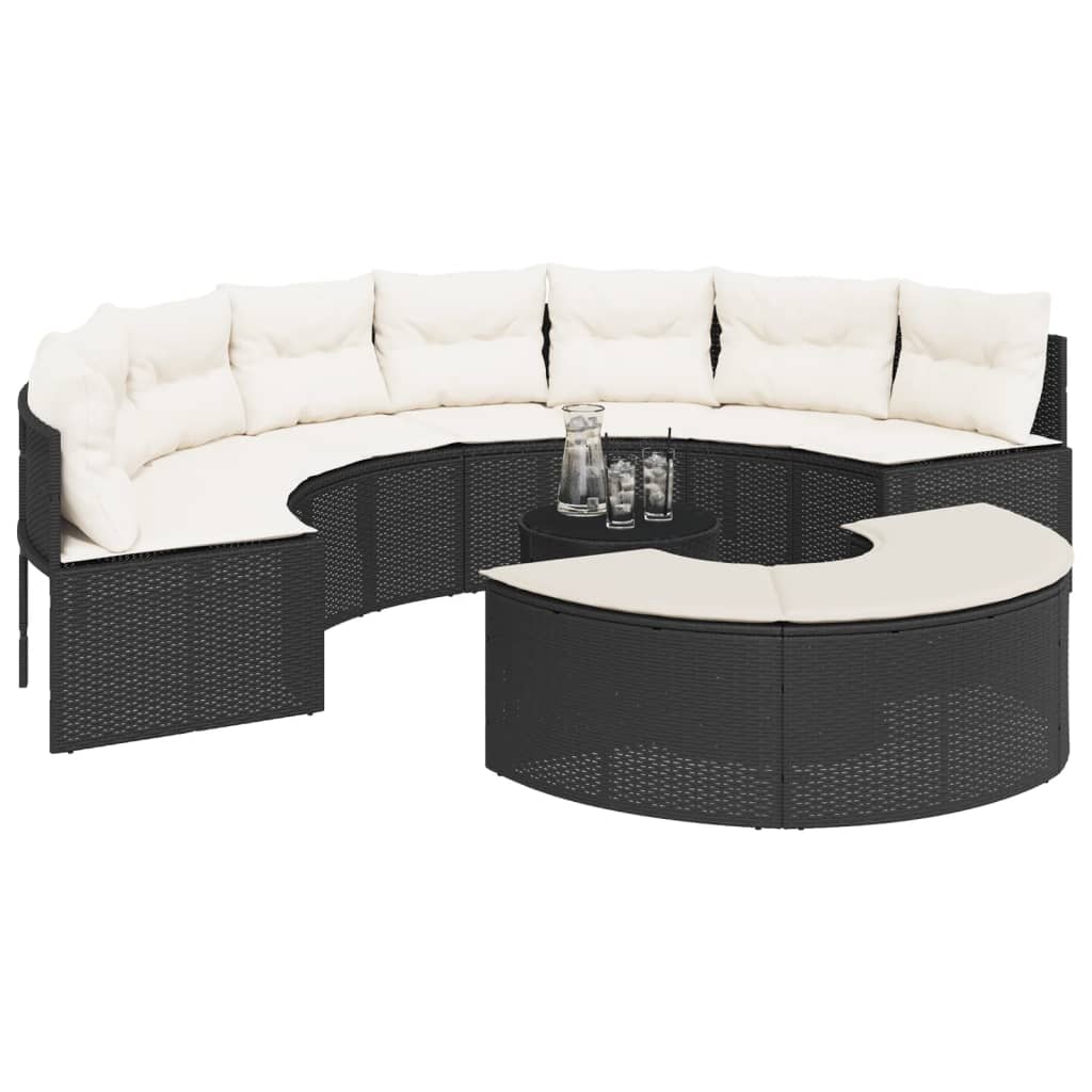 vidaXL Set canapea de grădină, 3 piese, semi-rotunde, negru, poliratan vidaXL Set canapea de grădină, 3 piese, semi-rotunde, negru, poliratan