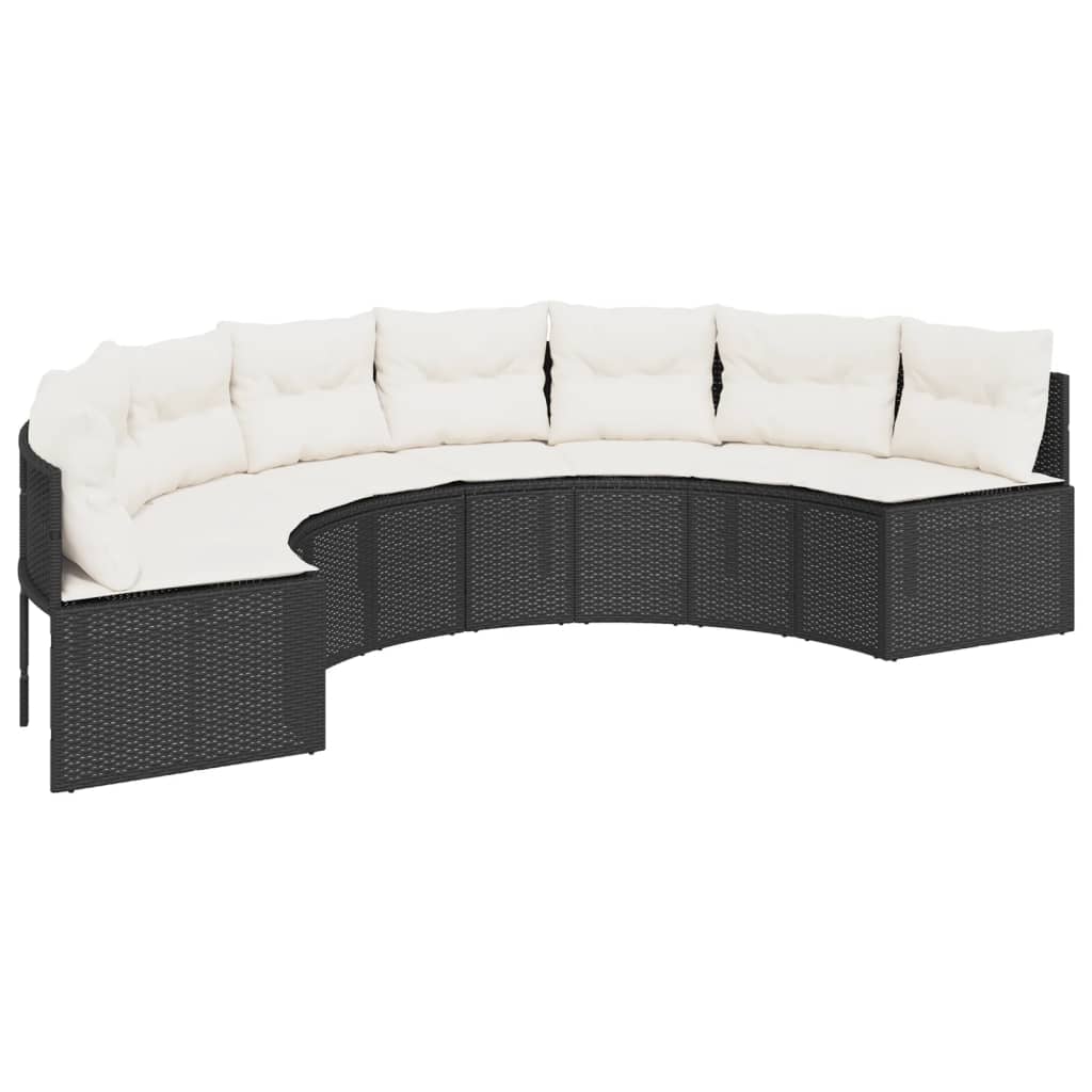 vidaXL Set canapea de grădină, 3 piese, semi-rotunde, negru, poliratan vidaXL Set canapea de grădină, 3 piese, semi-rotunde, negru, poliratan