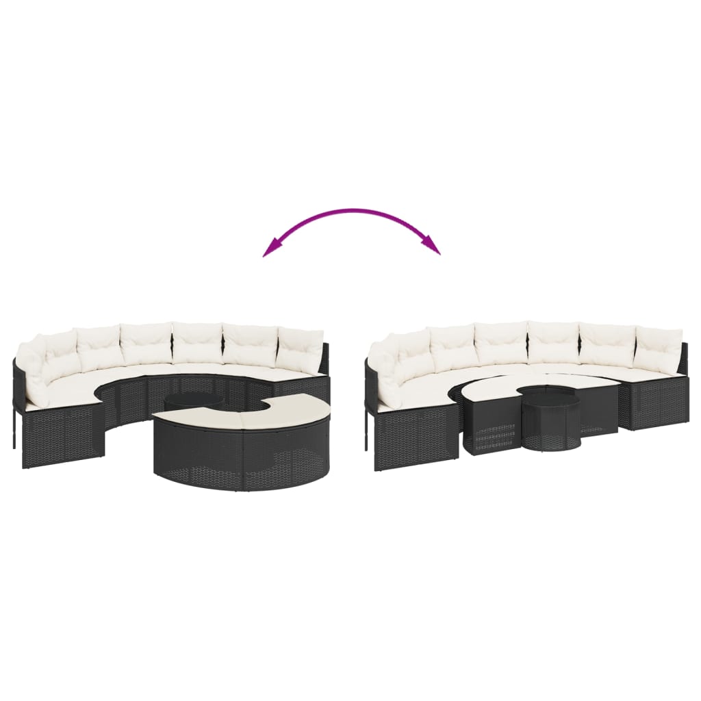 vidaXL Set canapea de grădină, 3 piese, semi-rotunde, negru, poliratan vidaXL Set canapea de grădină, 3 piese, semi-rotunde, negru, poliratan