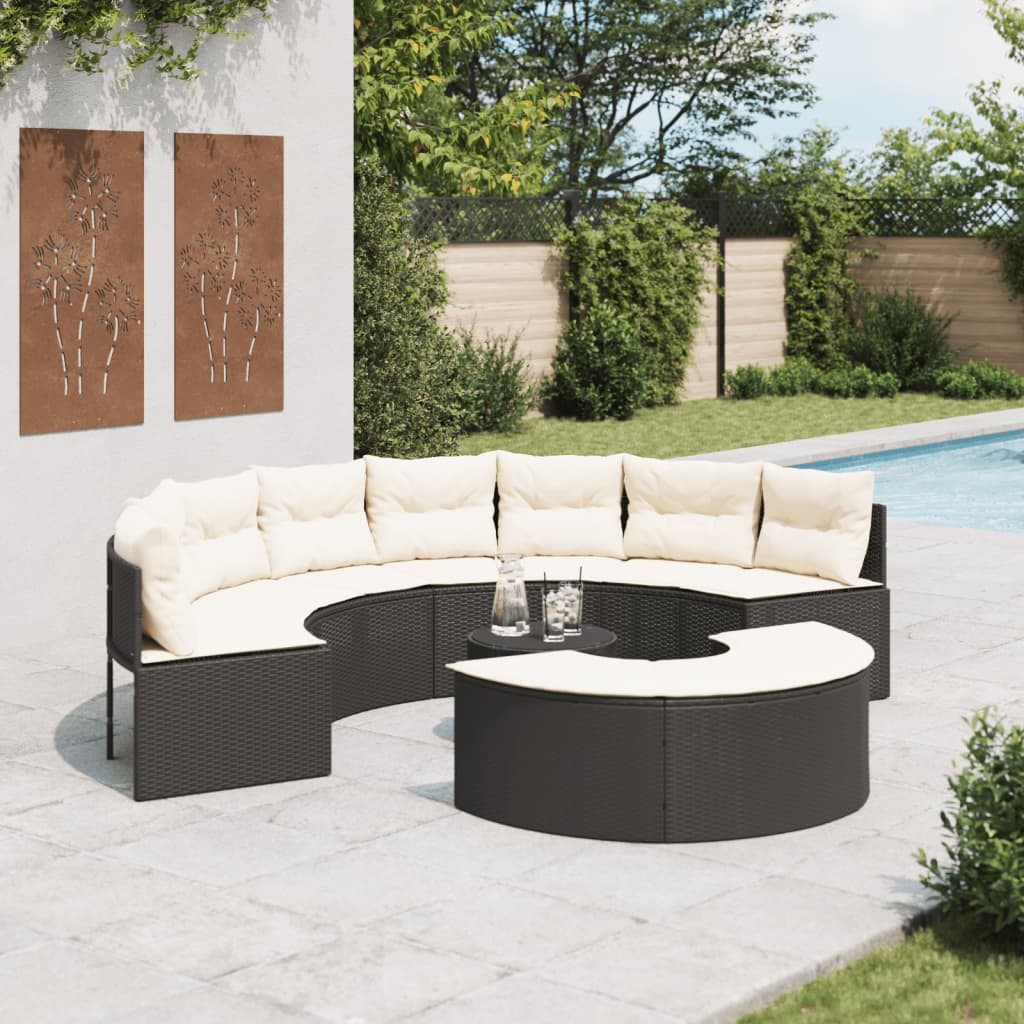 vidaXL Set canapea de grădină, 3 piese, semi-rotunde, negru, poliratan vidaXL Set canapea de grădină, 3 piese, semi-rotunde, negru, poliratan
