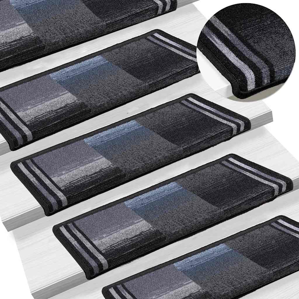 vidaXL Covorașe scări autoadezive, 15 buc., negru și gri, 65x21x4 cm