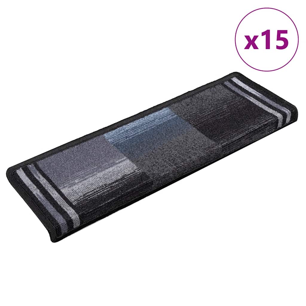 vidaXL Covorașe scări autoadezive, 15 buc., negru și gri, 65x21x4 cm