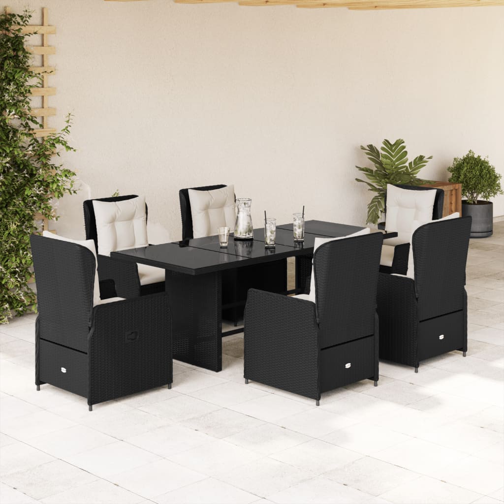 vidaXL Set mobilier de grădină cu perne, 7 piese, negru, poliratan vidaXL Set mobilier de grădină cu perne, 7 piese, negru, poliratan
