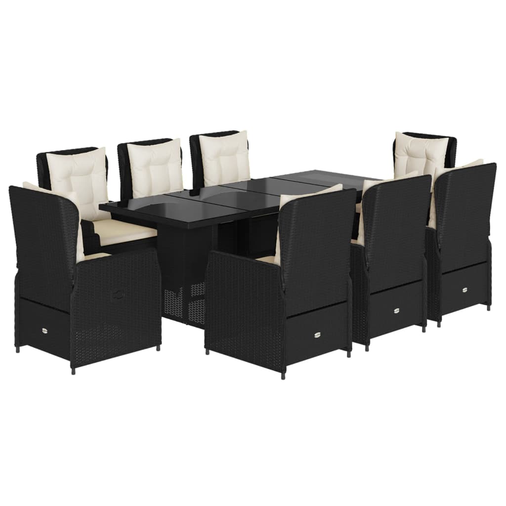 vidaXL Set mobilier de grădină cu perne, 9 piese, negru, poliratan