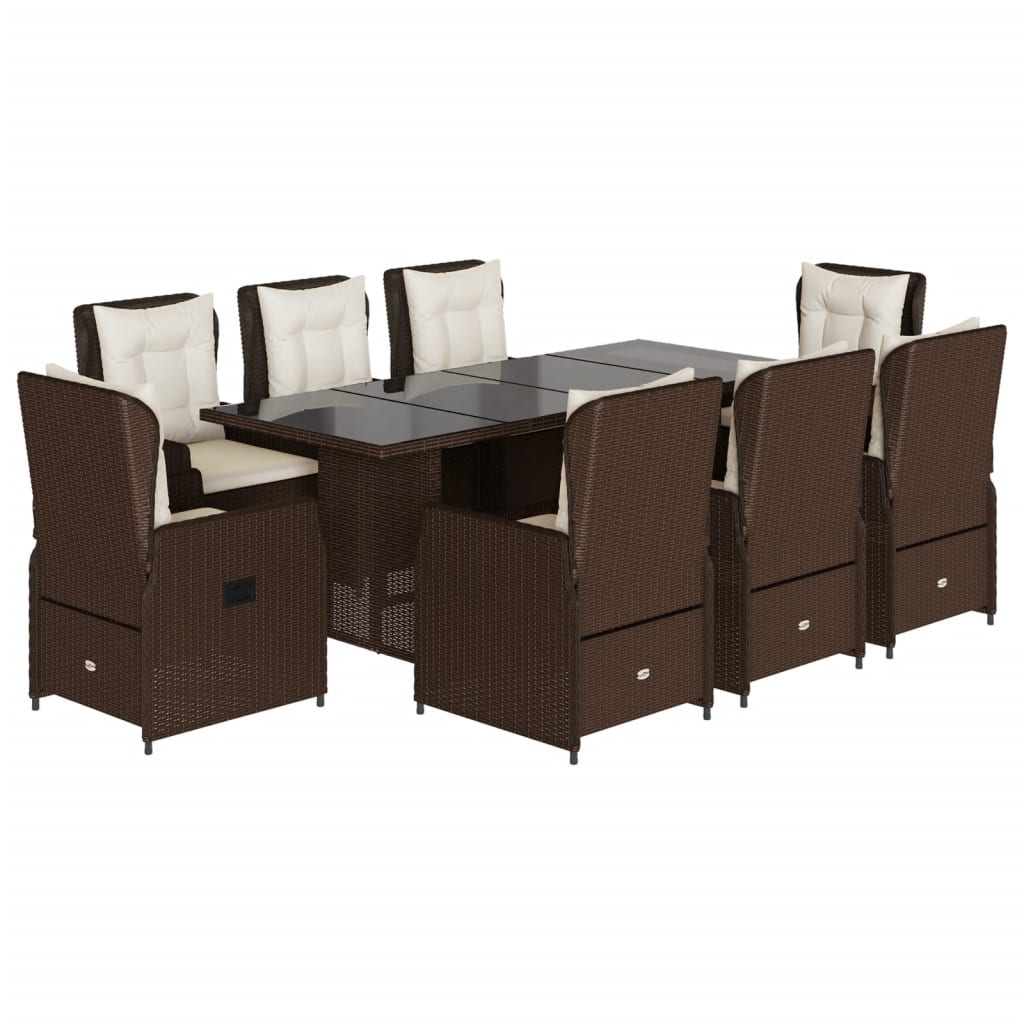 vidaXL Set mobilier de grădină cu perne, 9 piese, maro, poliratan