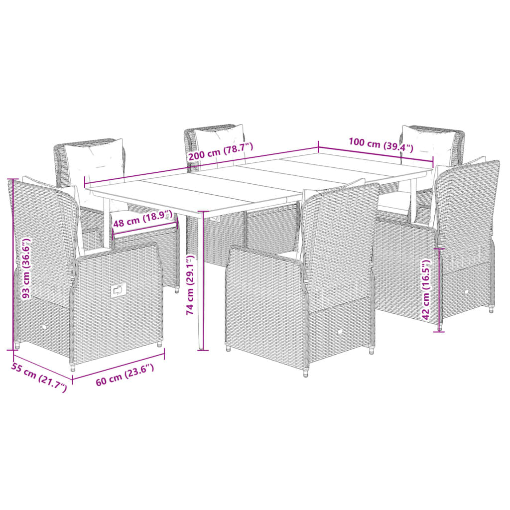 vidaXL Set mobilier de grădină cu perne, 7 piese, negru, poliratan vidaXL Set mobilier de grădină cu perne, 7 piese, negru, poliratan