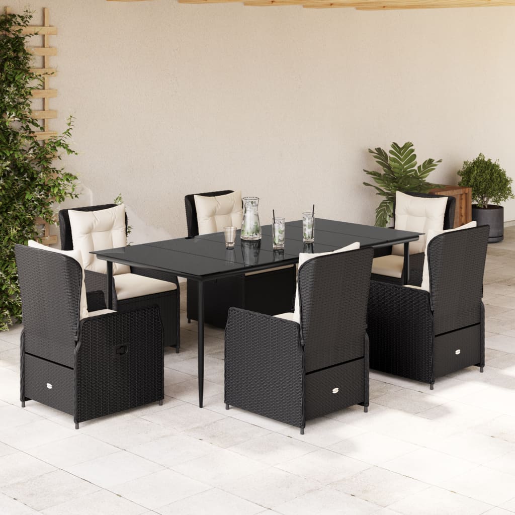 vidaXL Set mobilier de grădină cu perne, 7 piese, negru, poliratan vidaXL Set mobilier de grădină cu perne, 7 piese, negru, poliratan