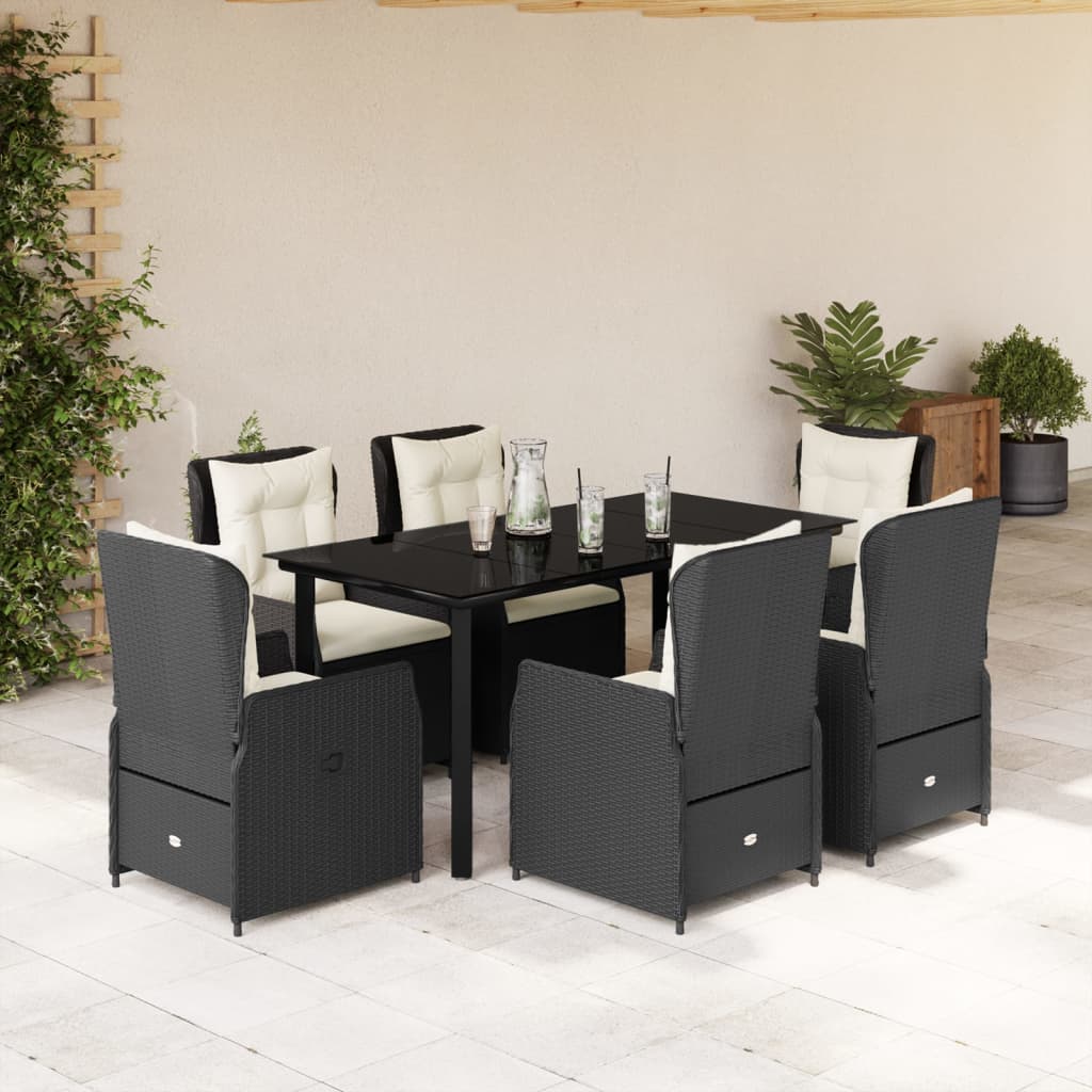vidaXL Set mobilier de grădină cu perne, 7 piese, negru, poliratan vidaXL Set mobilier de grădină cu perne, 7 piese, negru, poliratan